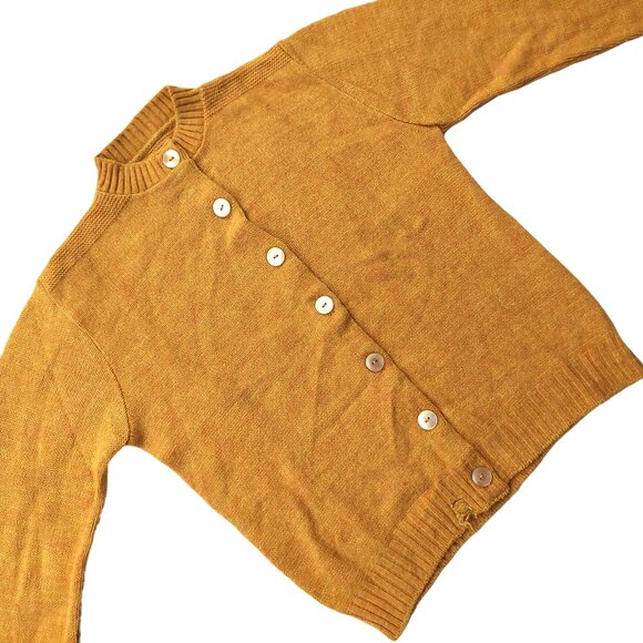 Pure Vintage 1940s-1950s Woven Yellow & Orange Long Sleeve Cardigan Sweater - Picture 4 of 12